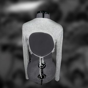 open back rayon grey long sleeve
